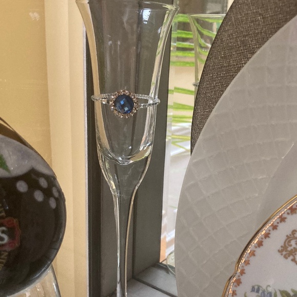 Champagne Flutes w/Blue Rhinestone Set of 6 - Picture 1 of 4